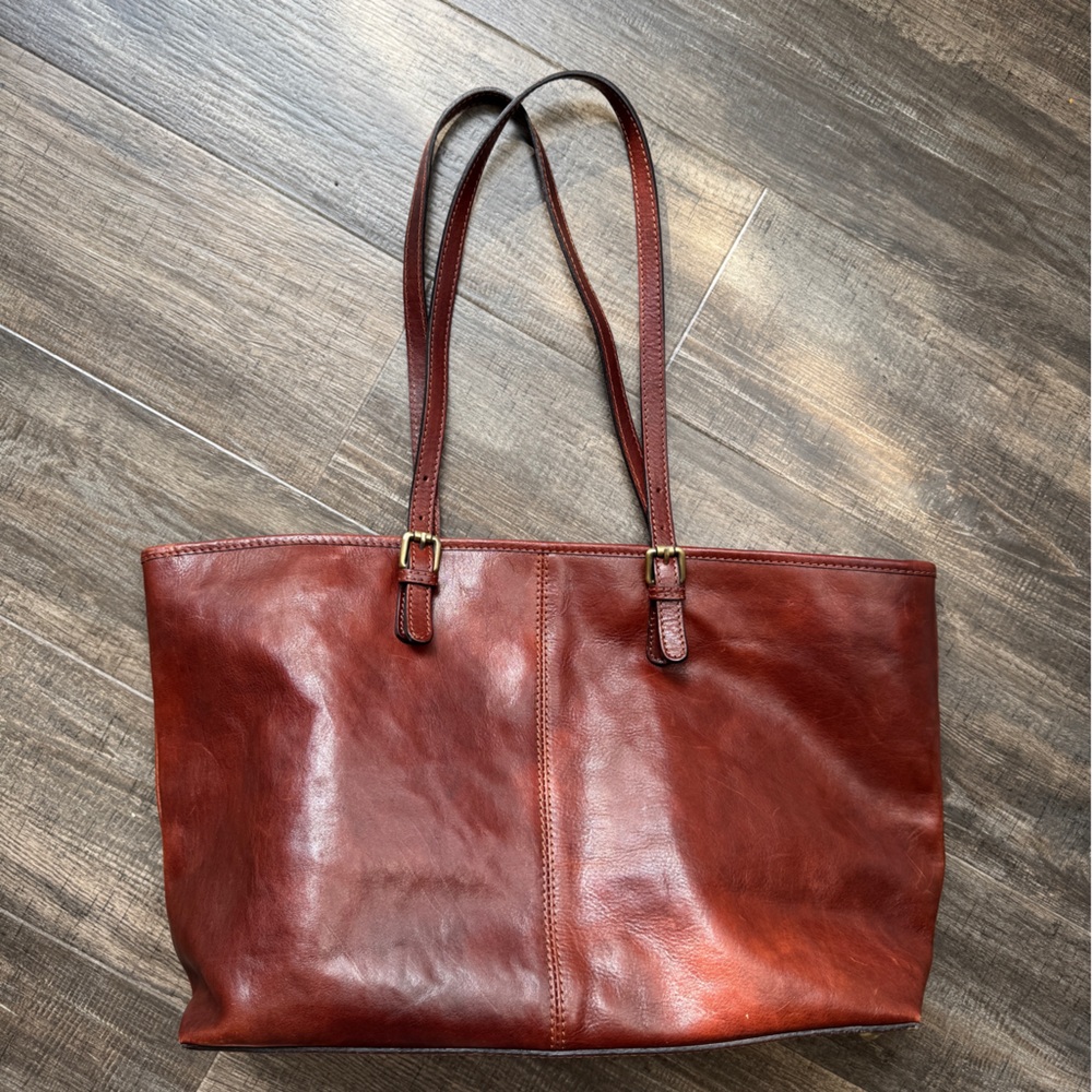 Floto brown leather large tote shoulder bag - Picture 2 of 6